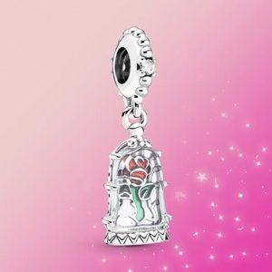 NWOT Disney Beauty & the Beast Enchanted Rose Dangle Charm Sterling Silver 925